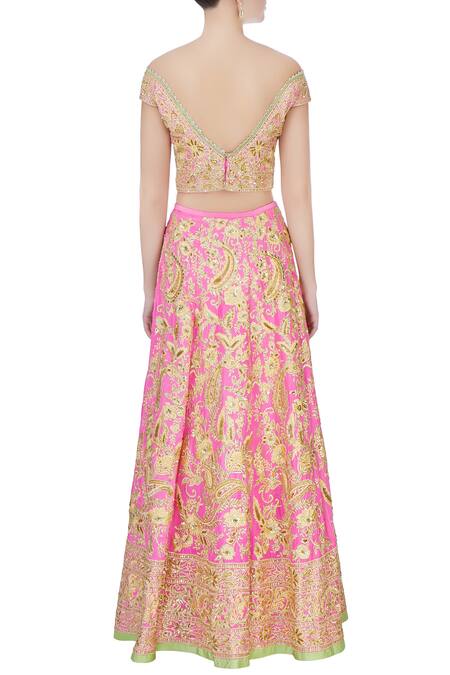 Shop Bhairavi Jaikishan Pink Embroidered Lehenga Set at Aza Fashions Shop_Bhairavi Jaikishan_Pink Embroidered Lehenga Set_at_Aza_Fashions