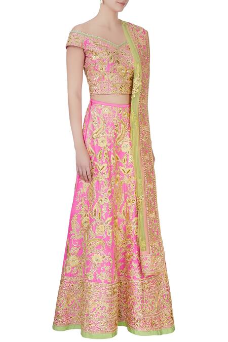 Bhairavi Jaikishan Pink Embroidered Lehenga Set Online at Aza Fashions Bhairavi Jaikishan_Pink Embroidered Lehenga Set_Online_at_Aza_Fashions