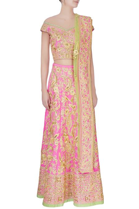 Shop Bhairavi Jaikishan Pink Embroidered Lehenga Set Online at Aza Fashions Shop_Bhairavi Jaikishan_Pink Embroidered Lehenga Set_Online_at_Aza_Fashions