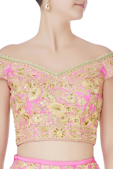 Bhairavi Jaikishan Pink Embroidered Lehenga Set at Aza Fashions Bhairavi Jaikishan_Pink Embroidered Lehenga Set_at_Aza_Fashions