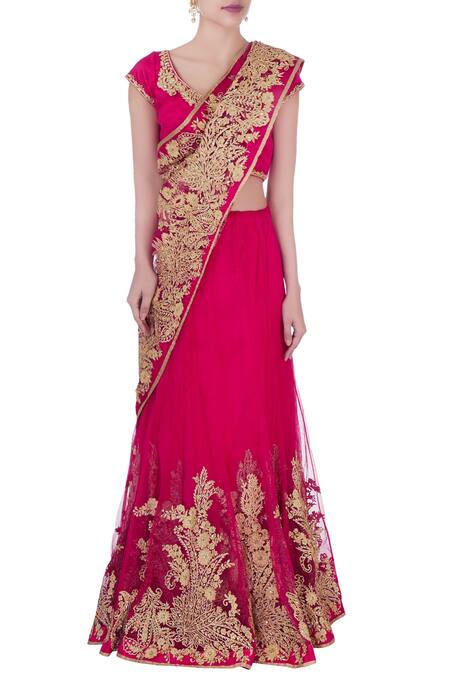 Bhairavi Jaikishan_Pink Embroidered Saree With Blouse And Petticoat_Online_at_Aza_Fashions
