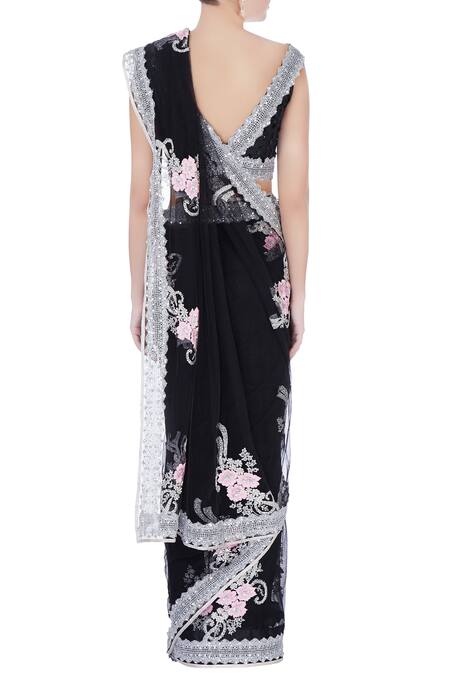 Shop Bhairavi Jaikishan Black Sequin Saree With Blouse And Petticoat at Aza Fashions Shop_Bhairavi Jaikishan_Black Sequin Saree With Blouse And Petticoat_at_Aza_Fashions