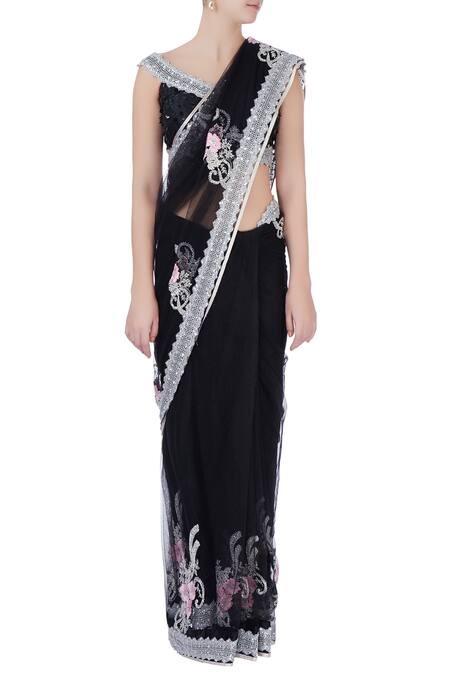 Bhairavi Jaikishan Black Sequin Saree With Blouse And Petticoat Online at Aza Fashions Bhairavi Jaikishan_Black Sequin Saree With Blouse And Petticoat_Online_at_Aza_Fashions