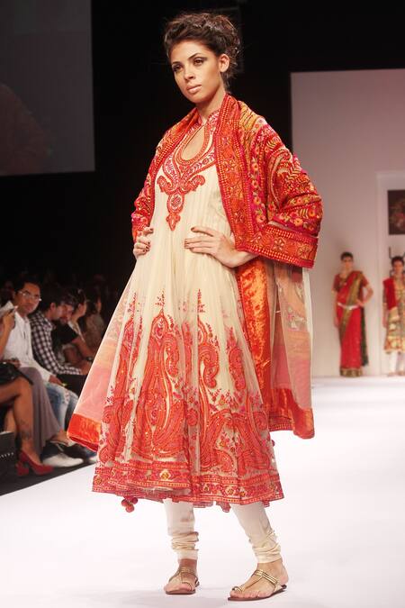 Preeti S Kapoor_Beige Embroidered Anarkali Set _Online_at_Aza_Fashions