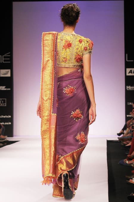 Preeti S Kapoor Purple floral embroidered saree & blouse 