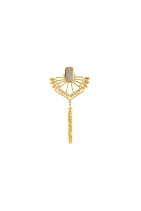 Masaya Jewellery Gold Plated Stone Long Tassel Earrings Online at Aza Fashions Masaya Jewellery_Gold Plated Stone Long Tassel Earrings _Online_at_Aza_Fashions