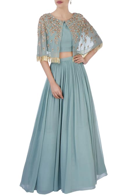 Aneesh Agarwaal Embroidered Cape & Lehenga Set 