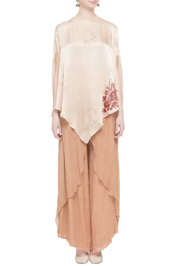 Shop Neeta Bhargava Beige Silk Blouse And Palazzos Online at Aza Fashions Shop_Neeta Bhargava_Beige Silk Blouse And Palazzos _Online_at_Aza_Fashions