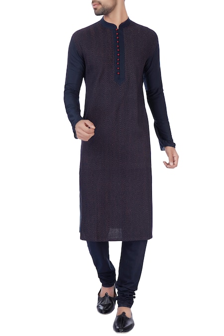 Rajesh Pratap Singh Blue Katan Textured Kurta And Pant Set For Men