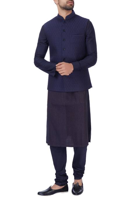 Rajesh Pratap Singh Blue Katan Quilted Floral Nehru Jacket