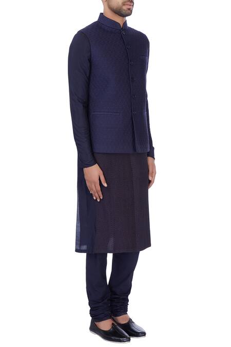 Rajesh Pratap Singh Blue Katan Quilted Floral Nehru Jacket Online at Aza Fashions Rajesh Pratap Singh_Blue Katan Quilted Floral Nehru Jacket_Online_at_Aza_Fashions