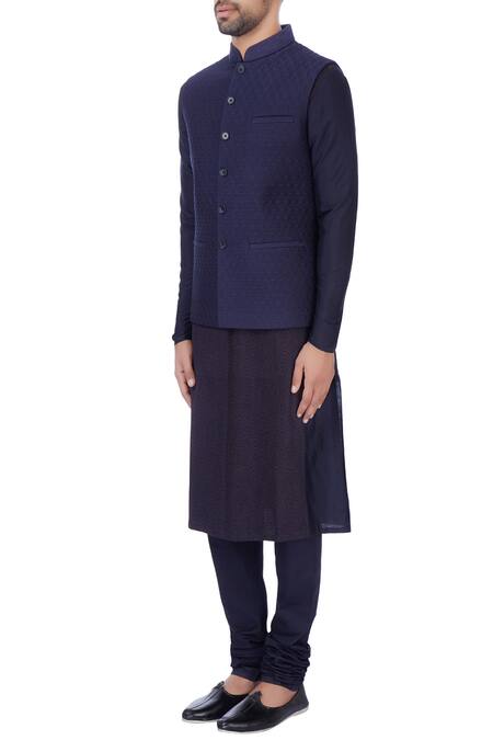 Buy Rajesh Pratap Singh Blue Katan Quilted Floral Nehru Jacket Online at Aza Fashions Buy_Rajesh Pratap Singh_Blue Katan Quilted Floral Nehru Jacket_Online_at_Aza_Fashions