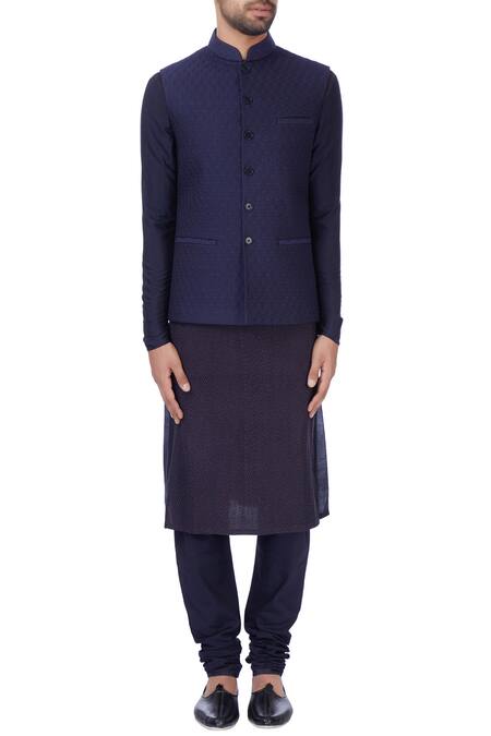 Shop Rajesh Pratap Singh Blue Katan Quilted Floral Nehru Jacket Online at Aza Fashions Shop_Rajesh Pratap Singh_Blue Katan Quilted Floral Nehru Jacket_Online_at_Aza_Fashions