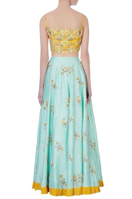 Priyanka Jain Blue and yellow embroidered lehenga set 