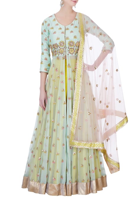 Priyanka Jain Green & blue kurta lehenga set 