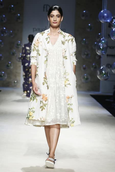 Payal Pratap White Embroidered Midi Dress  