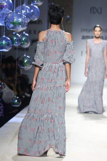 Shop_Payal Pratap_Blue Cold Shoulder Maxi Dress  _at_Aza_Fashions
