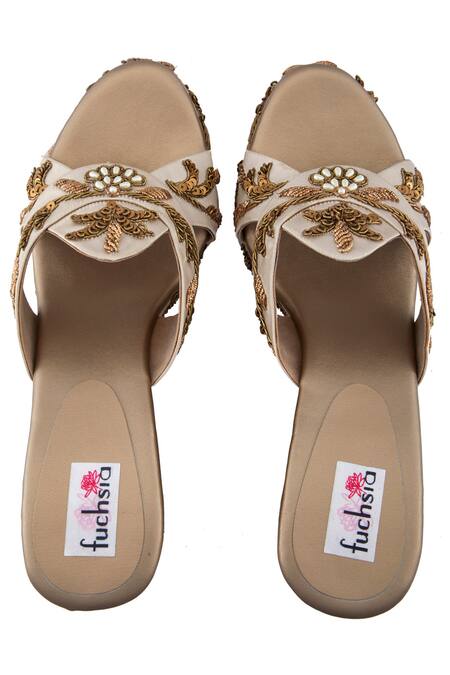 Fuchsia by aashaka mehta_White Beads, Sequins Embellished Wedges_Online_at_Aza_Fashions