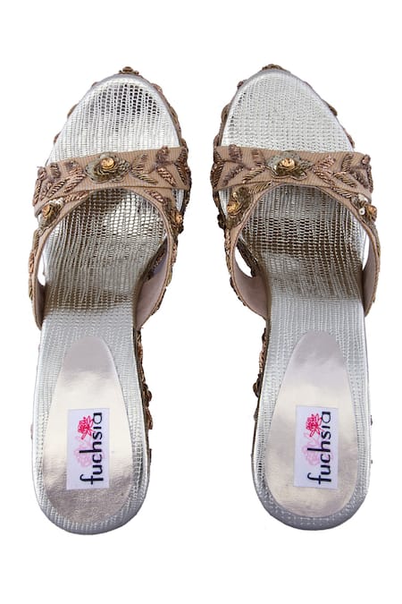 Fuchsia by aashaka mehta Gold Sequins, Beads Embellished Wedges Online at Aza Fashions Fuchsia by aashaka mehta_Gold Sequins, Beads Embellished Wedges _Online_at_Aza_Fashions