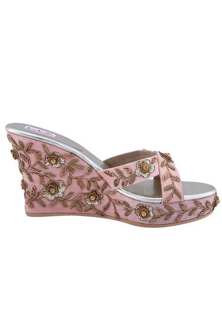 Shop Fuchsia by aashaka mehta Pink Beads, Sequins Embellished Wedges at Aza Fashions Shop_Fuchsia by aashaka mehta_Pink Beads, Sequins Embellished Wedges _at_Aza_Fashions
