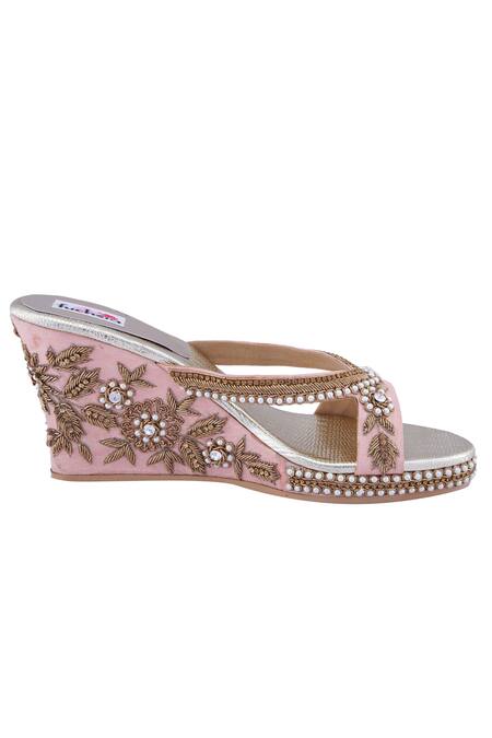 Shop Fuchsia by aashaka mehta Pink Sequins, Beads Embellished Wedges at Aza Fashions Shop_Fuchsia by aashaka mehta_Pink Sequins, Beads Embellished Wedges _at_Aza_Fashions