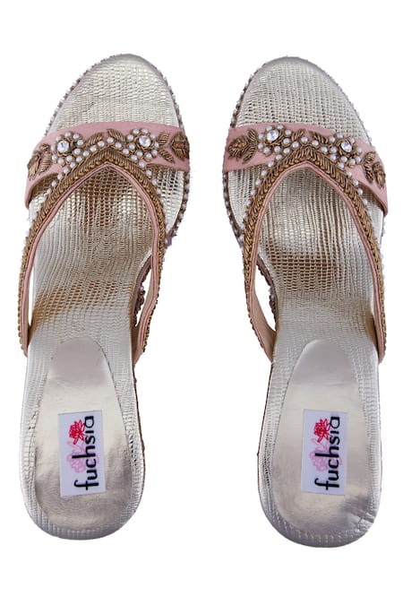 Fuchsia by aashaka mehta Pink Sequins, Beads Embellished Wedges Online at Aza Fashions Fuchsia by aashaka mehta_Pink Sequins, Beads Embellished Wedges _Online_at_Aza_Fashions