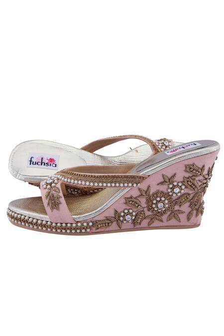 Buy Fuchsia by aashaka mehta Pink Sequins, Beads Embellished Wedges Online at Aza Fashions Buy_Fuchsia by aashaka mehta_Pink Sequins, Beads Embellished Wedges _Online_at_Aza_Fashions