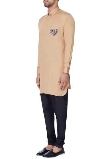 Buy_Devanshi Didwania_Beige Embroidered Front Pocket Kurta_Online_at_Aza_Fashions