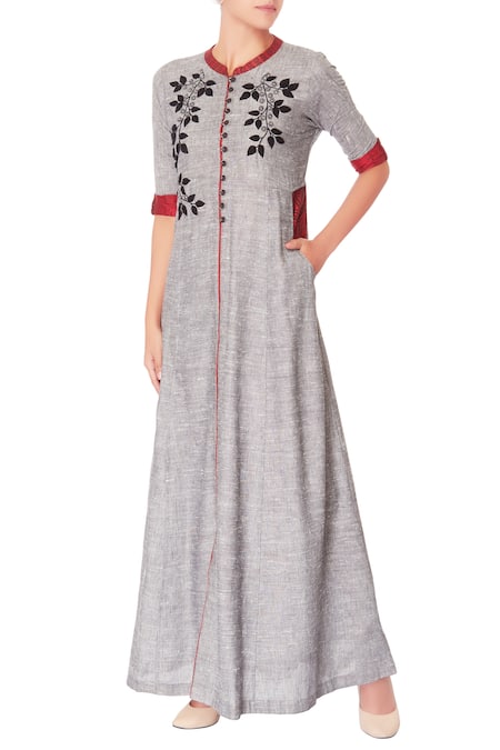 Manasi Sengupta Grey Embroidered Maxi Dress For Women