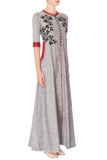 Manasi Sengupta_Grey Embroidered Maxi Dress _Online_at_Aza_Fashions