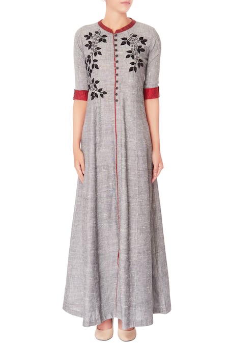 Shop_Manasi Sengupta_Grey Embroidered Maxi Dress _Online_at_Aza_Fashions