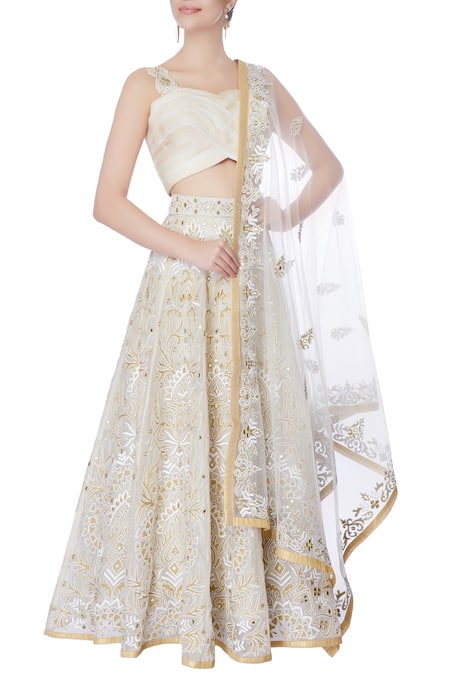 White And Pure Golden Beige Heavy Designer Floral Lehenga Choli (Copy) -  Indian Heavy Anarkali Lehenga Gowns Sharara Sarees Pakistani Dresses in  USA/UK/Canada/UAE - IndiaBoulevard