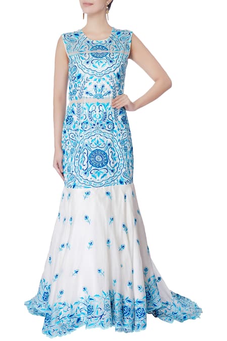 Neha Gursahani Embroidered Trail Gown 