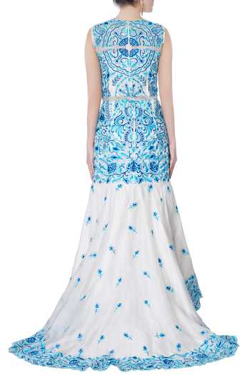 Shop Neha Gursahani Blue Embroidered Trail Gown at Aza Fashions Shop_Neha Gursahani_Blue Embroidered Trail Gown_at_Aza_Fashions