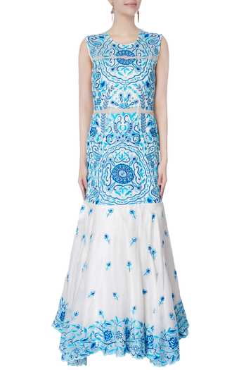 Shop Neha Gursahani Blue Embroidered Trail Gown Online at Aza Fashions Shop_Neha Gursahani_Blue Embroidered Trail Gown_Online_at_Aza_Fashions