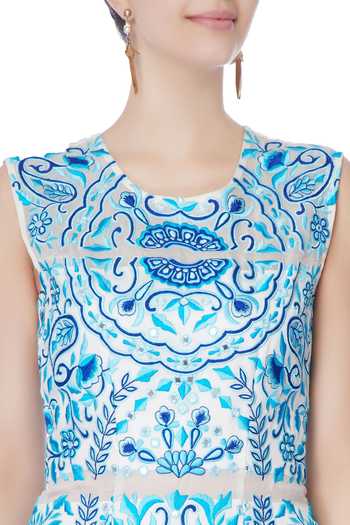 Neha Gursahani Blue Embroidered Trail Gown at Aza Fashions Neha Gursahani_Blue Embroidered Trail Gown_at_Aza_Fashions