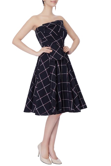 Neha Gursahani Black Checkered Bandeau Dress 