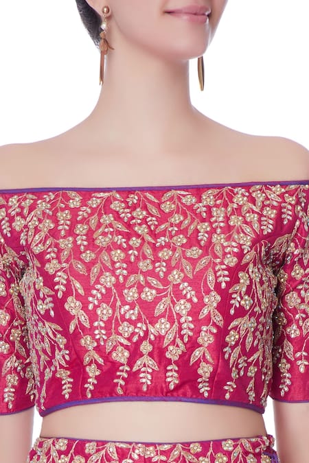 boat neck 3/4 sleeve crop w lengha simple silk pink coral gold | Bridal lehenga  blouse design, Designer blouse patterns, Designer saree blouse patterns