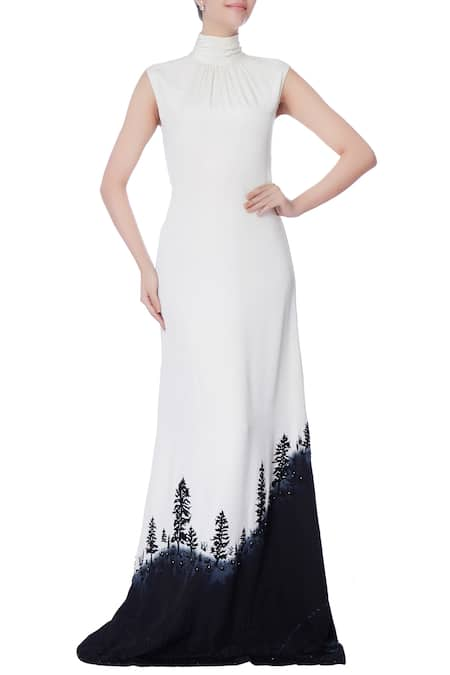 Bloni White High Neck Gown