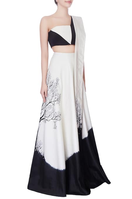 Bloni_White Color Block Lehenga Set_Online_at_Aza_Fashions
