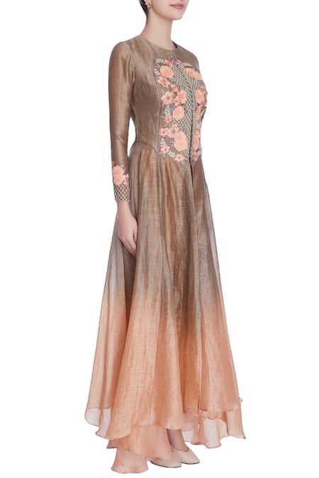 Incheetape_Grey Silk Linen Hand-finished Jaali Kurta Set _Online_at_Aza_Fashions