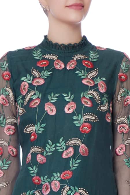 Incheetape_Blue Teal Zardozi Kurta And Palazzo Pants _at_Aza_Fashions