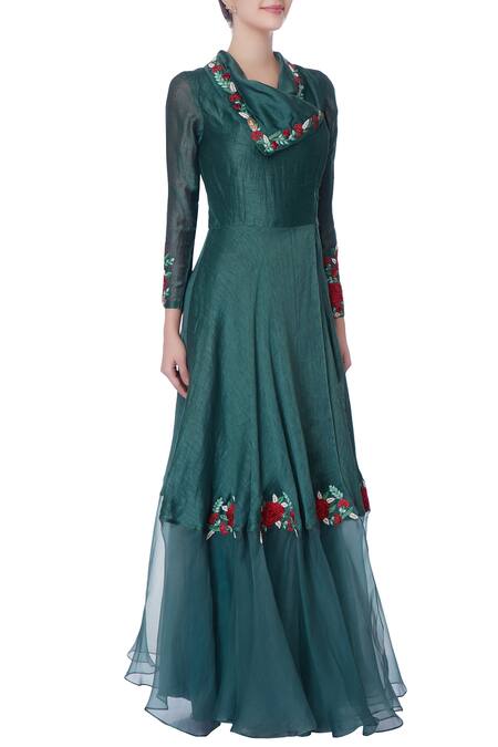 Incheetape_Blue Teal Resham Embroidered Kurta Set _Online_at_Aza_Fashions