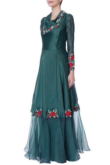 Buy_Incheetape_Blue Teal Resham Embroidered Kurta Set _Online_at_Aza_Fashions