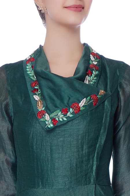 Incheetape_Blue Teal Resham Embroidered Kurta Set _at_Aza_Fashions