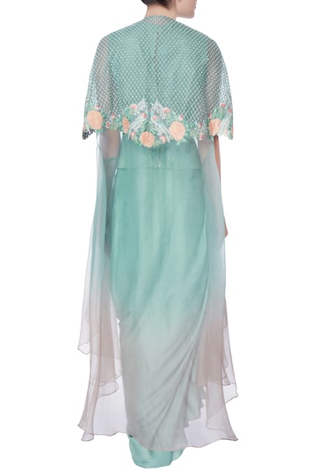 Incheetape Embellished Cape & Draped Skirt Set 