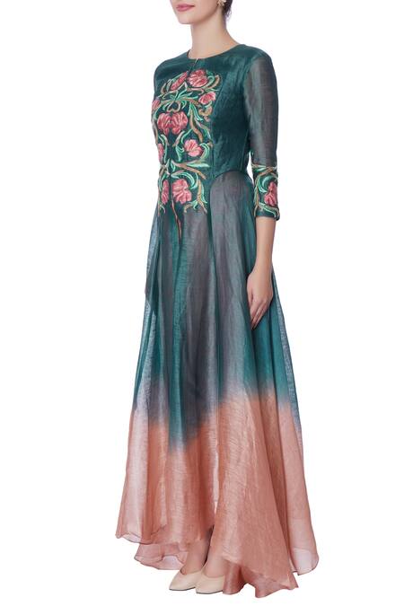 Buy_Incheetape_Blue Teal And Pink Front Open Kurta & Dhoti Pants _Online_at_Aza_Fashions