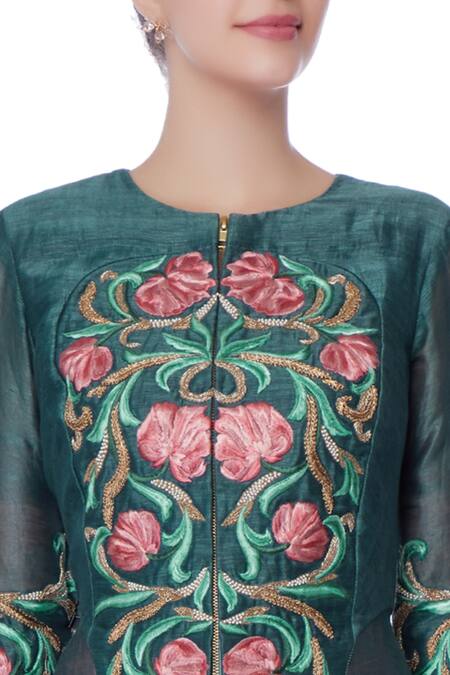 Incheetape_Blue Teal And Pink Front Open Kurta & Dhoti Pants _at_Aza_Fashions