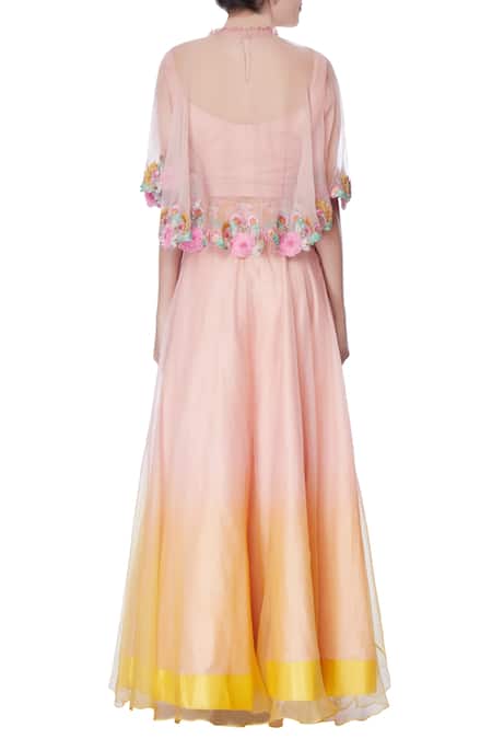 Incheetape Pink & yellow ombre lehenga set 