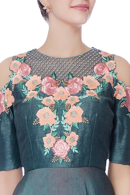 Incheetape_Blue And Pink Cold-shoulder Kurta & Palazzo Pants _at_Aza_Fashions